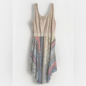 Liberty Love 2X Women's Stretch Lace top chiffon handkerchief hem flowing dress